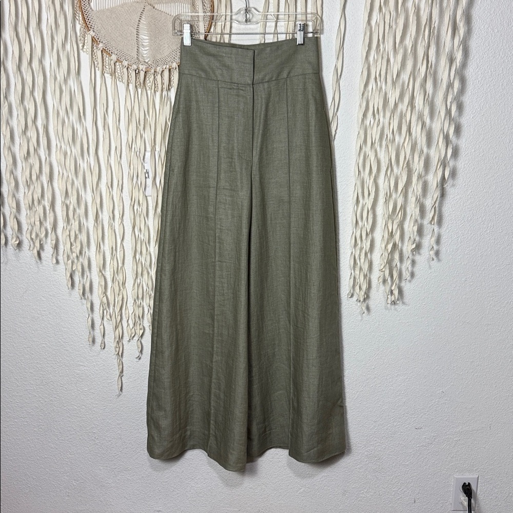 Brunello Cucinelli Sage Green Linen Blend High Rise Super Wide Leg Pant Size XS